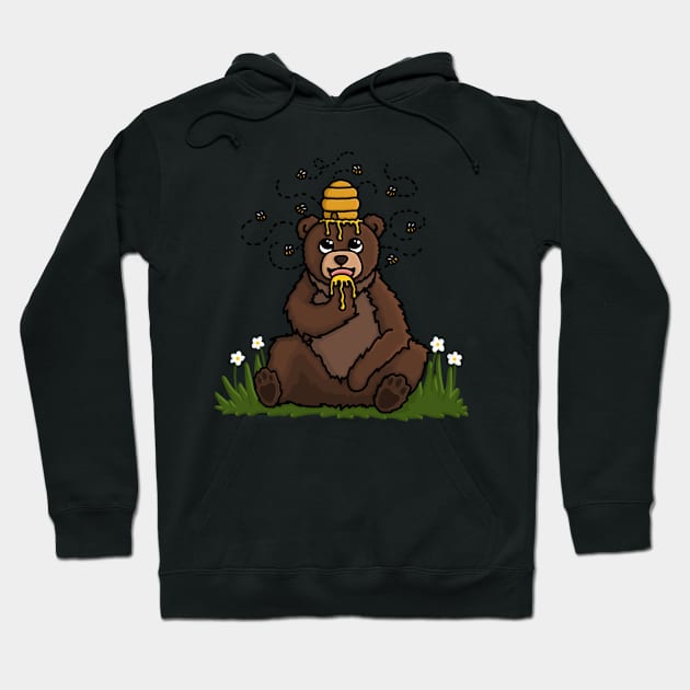 Happy Bear covered in Honey with a Beehive on his head. Hoodie by AlmightyClaire